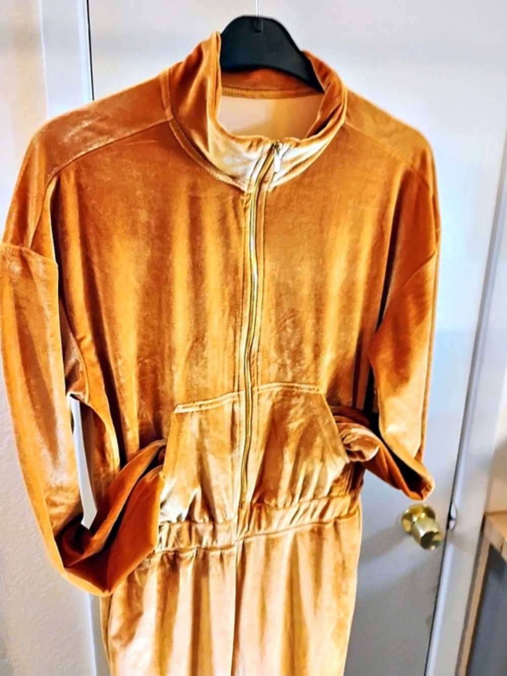Fabletics Velour Zip Front Jumpsuit in Brown Size Medium